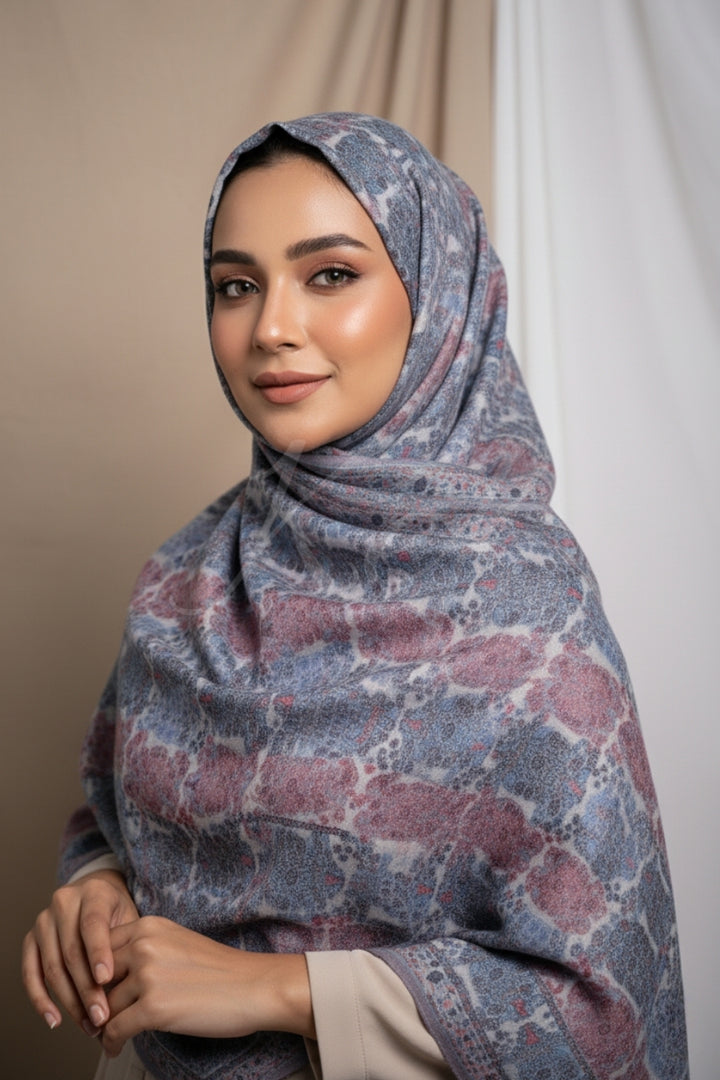 Printed Cashmere Echo Hijab - Steel Rose