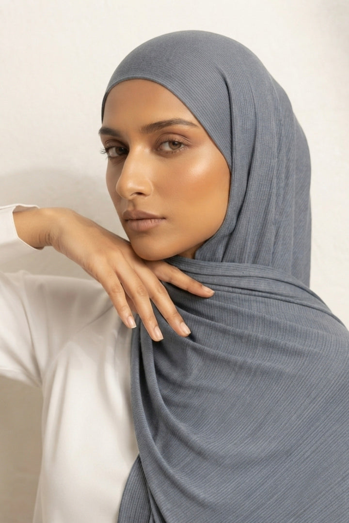 Textured Rib Jersey Hijab - Steel
