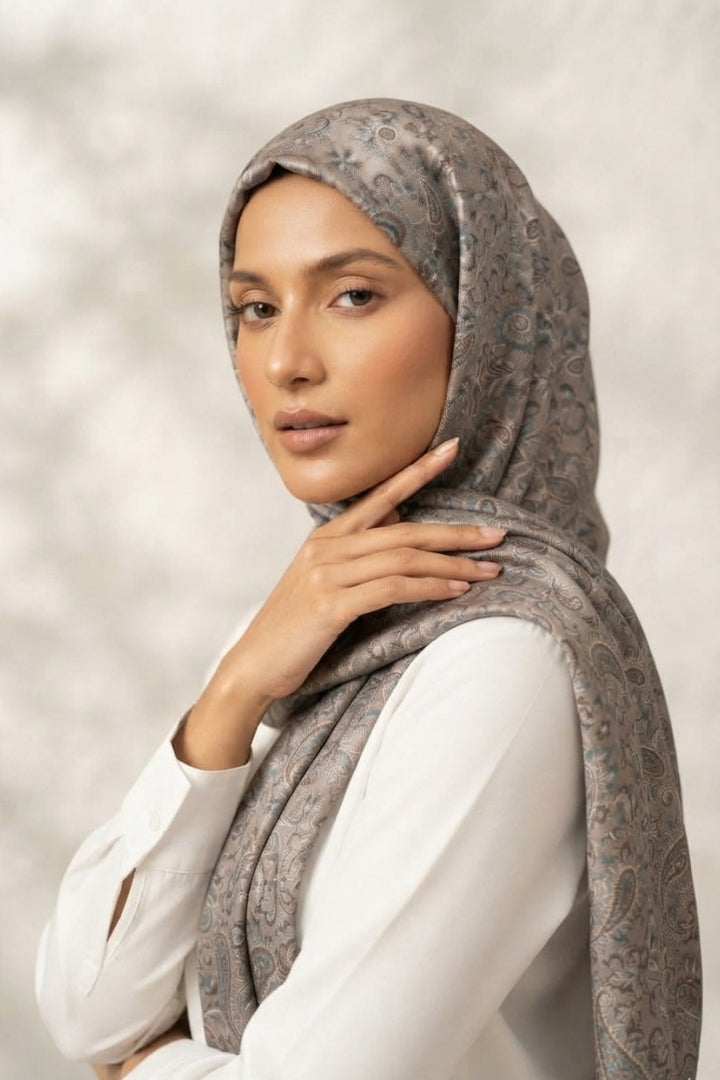 Printed Cashmere Dynasty Hijab - Stone
