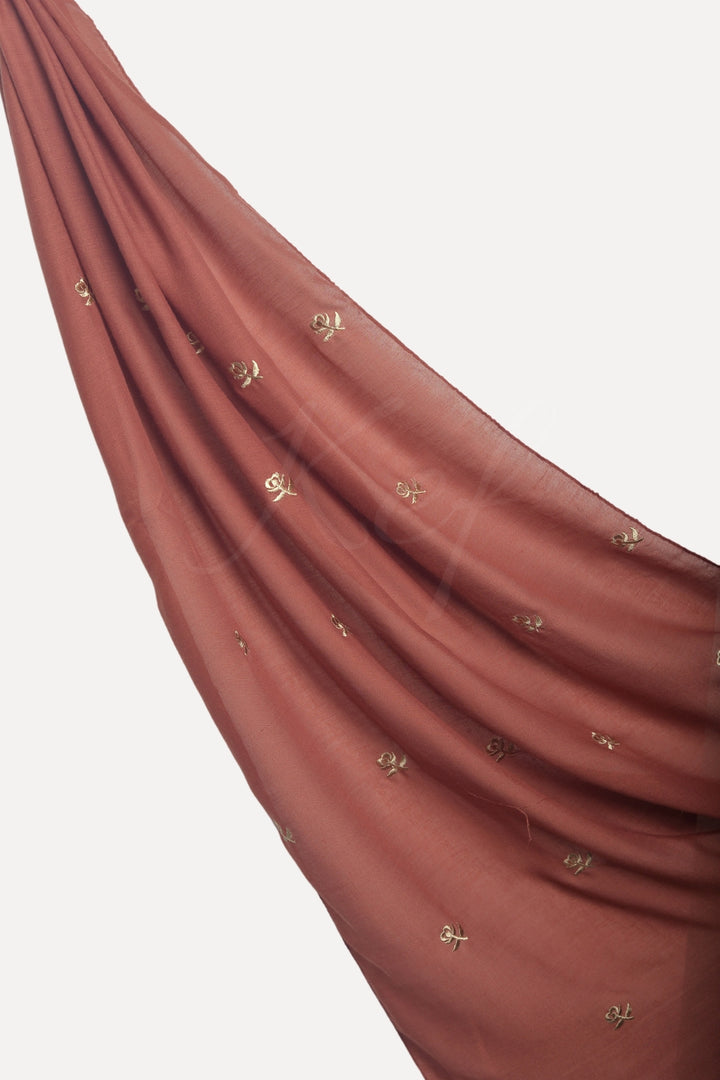 Floral Embroidery Lawn Hijab - Tan