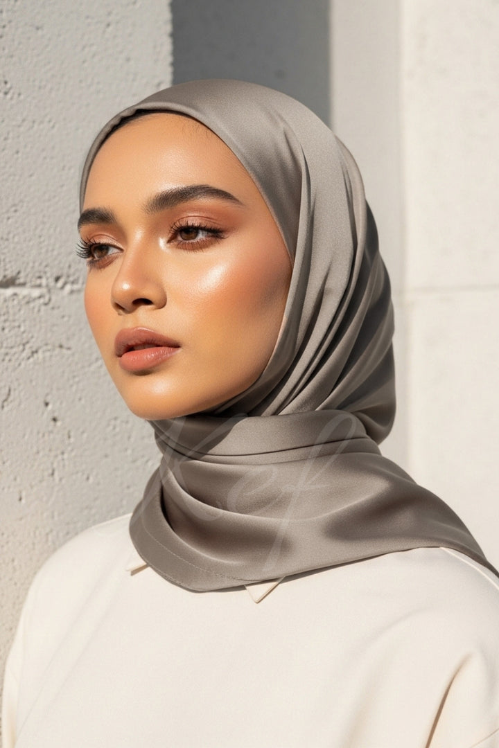 Plain Silk Hijab - Taupe
