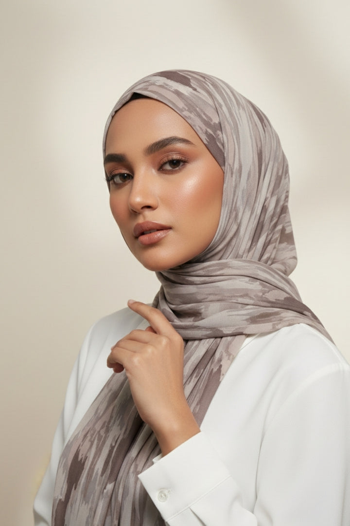 Printed Viscose Modal Hijab - Taupe Mirage
