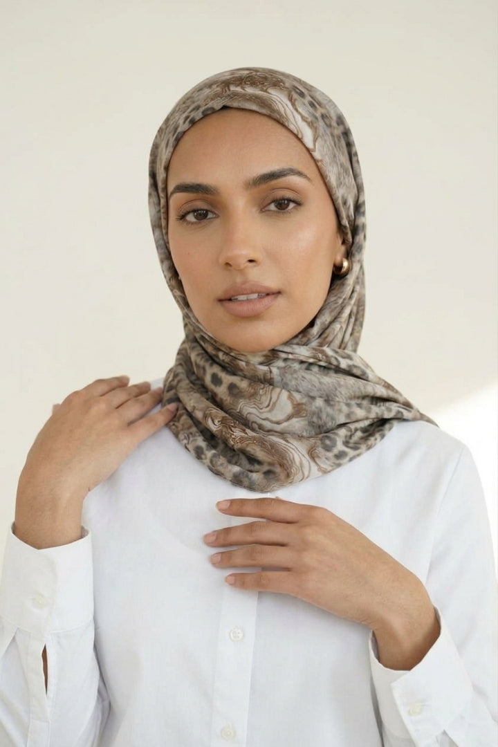 Safari Printed Lawn Hijab - Taupe Mosaic