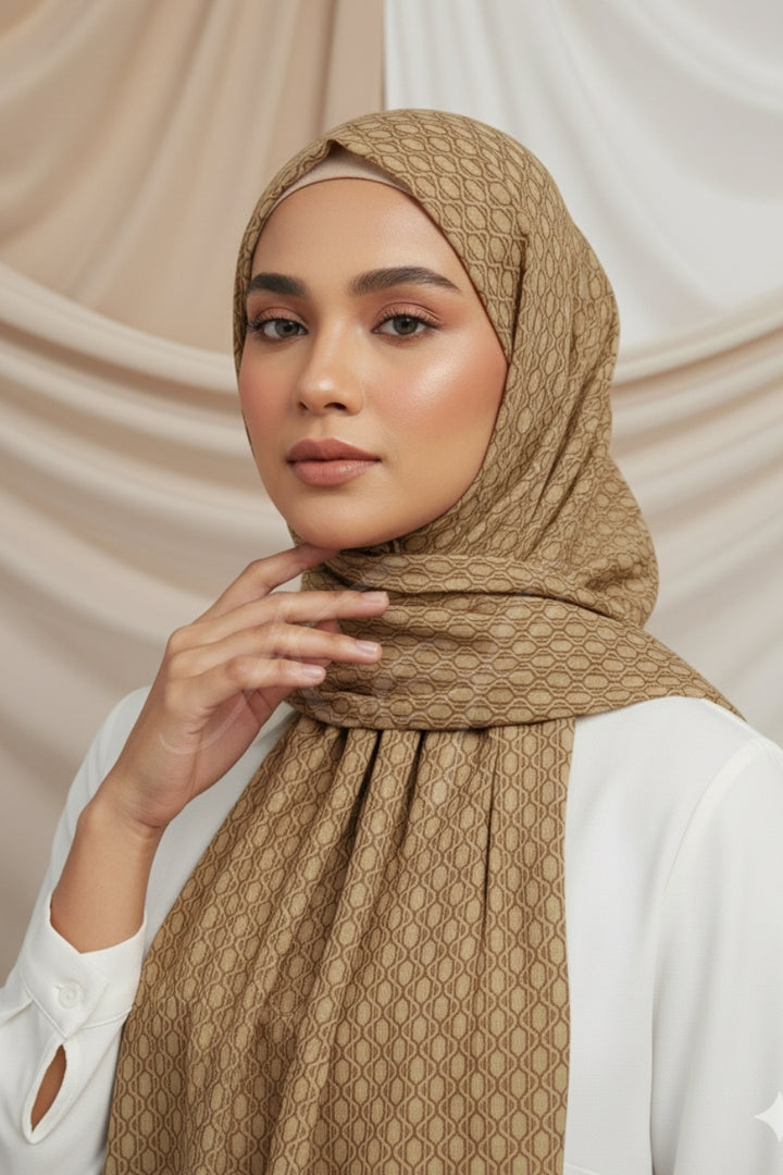 Grid Printed Lawn - Taupe