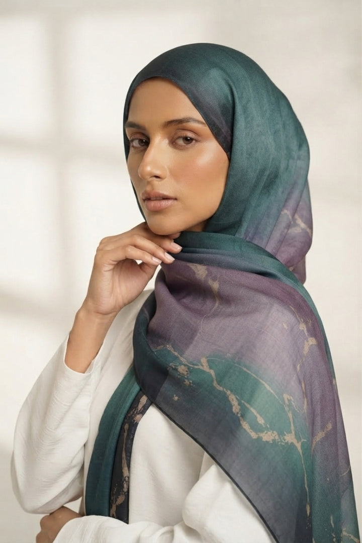 Printed Viscose Modal Hijab - Teal Dusk