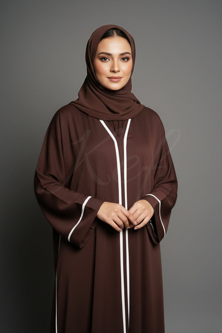 Textured Brown Stripes Abaya