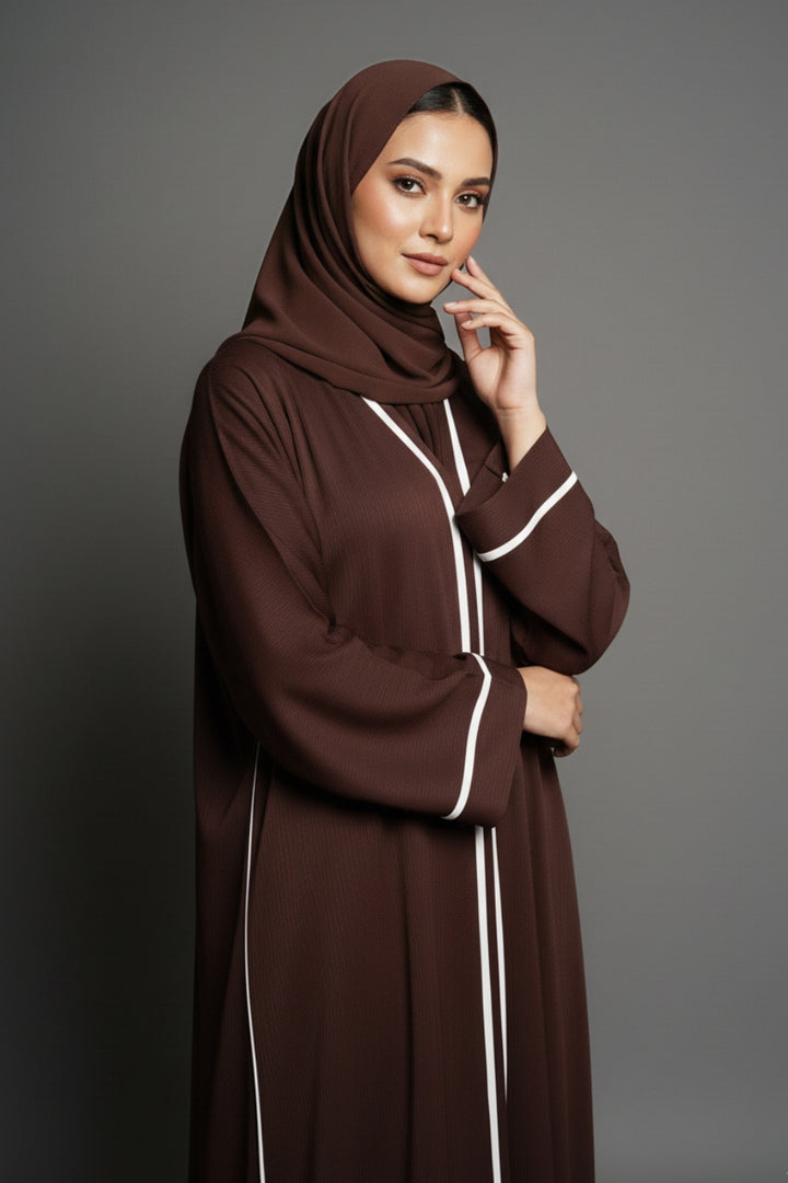Textured Brown Stripes Abaya