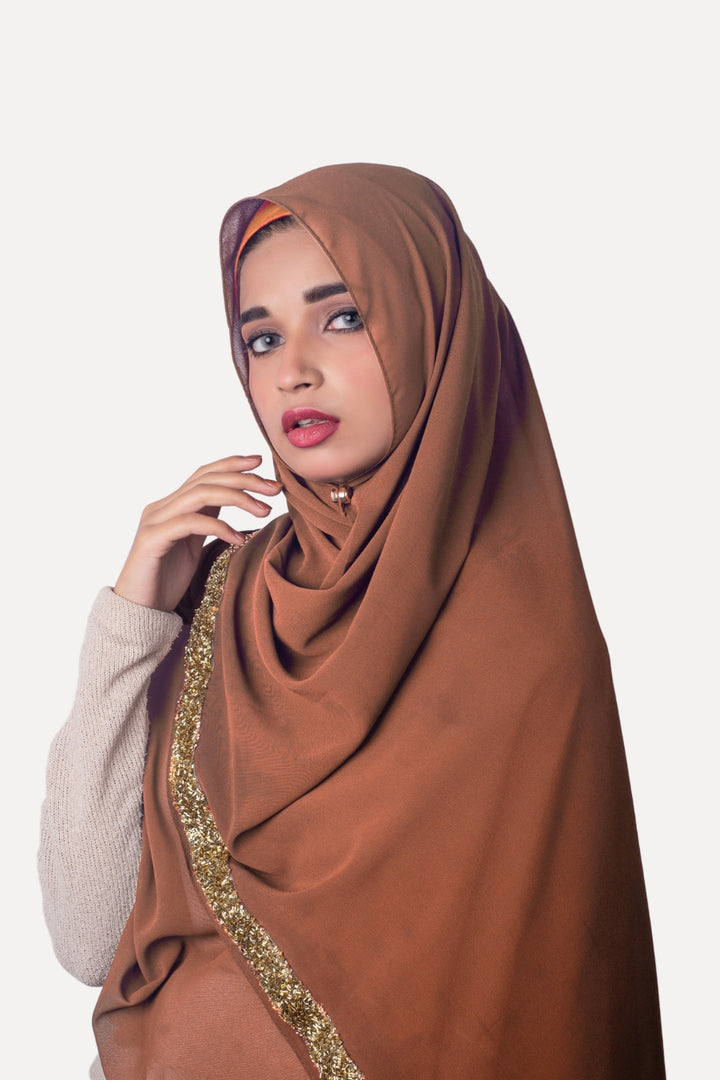 Lace Georgette Hijab - Toffee