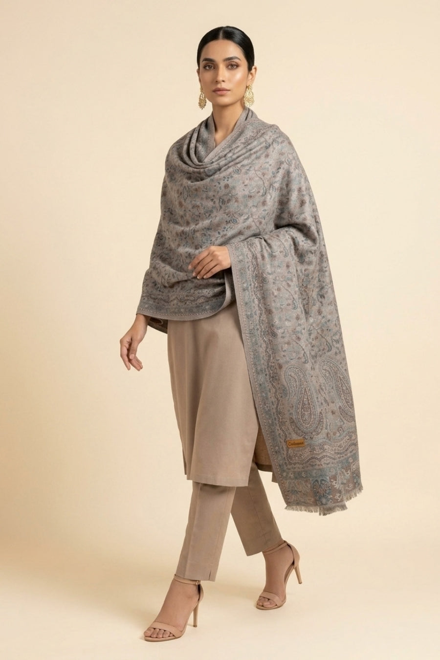 Printed Cashmere Shawl - Truffle