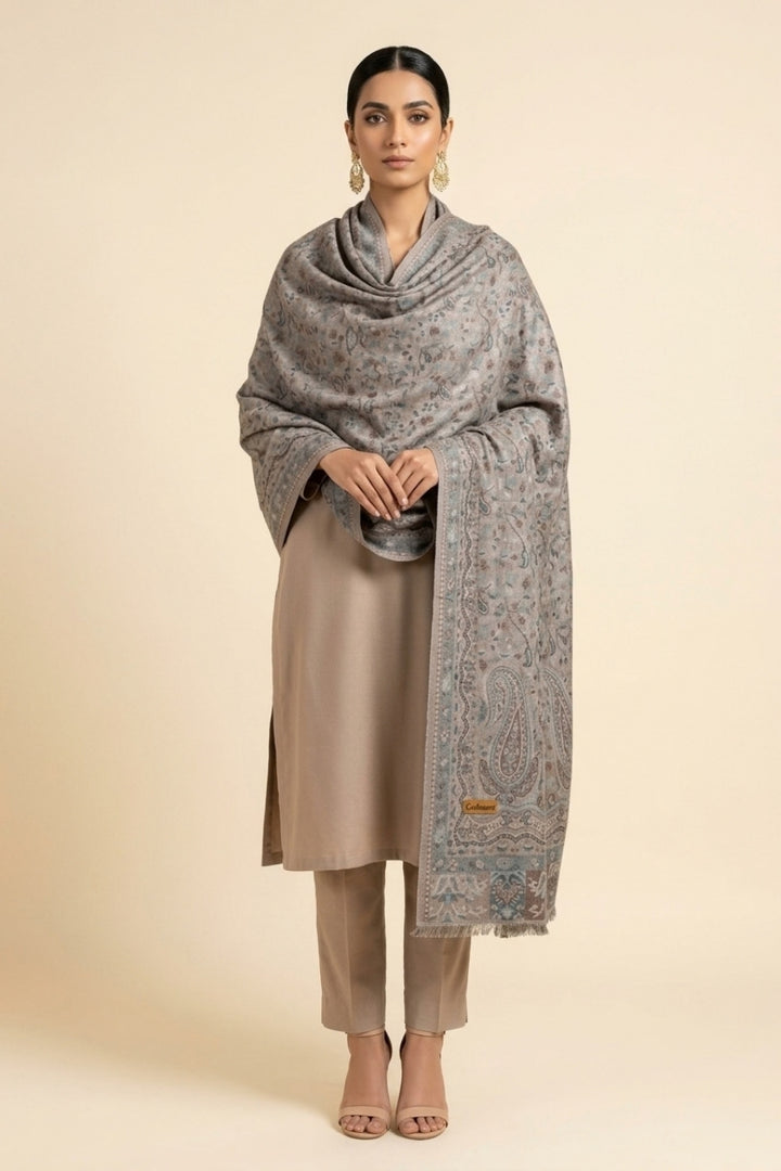 Printed Cashmere Shawl - Truffle