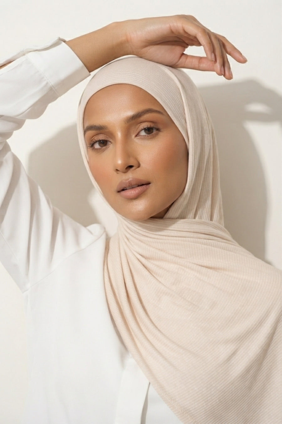 Textured Rib Jersey Hijab - Unbleached Silk
