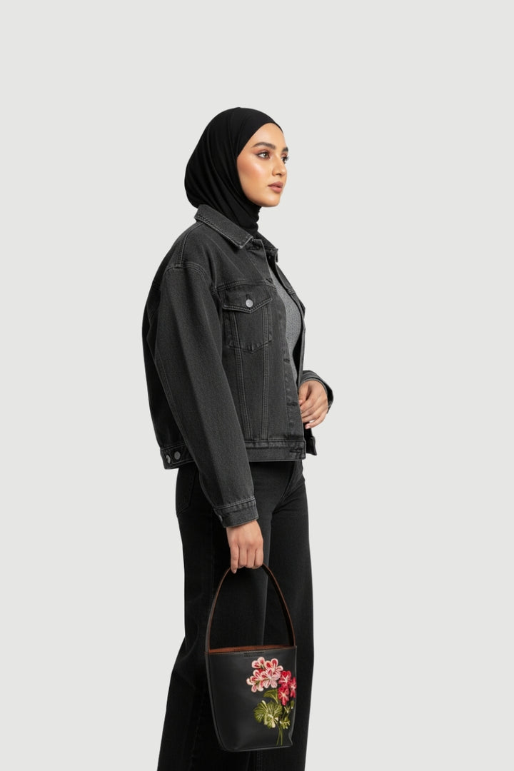 Brown Embroidered Bucket Bag