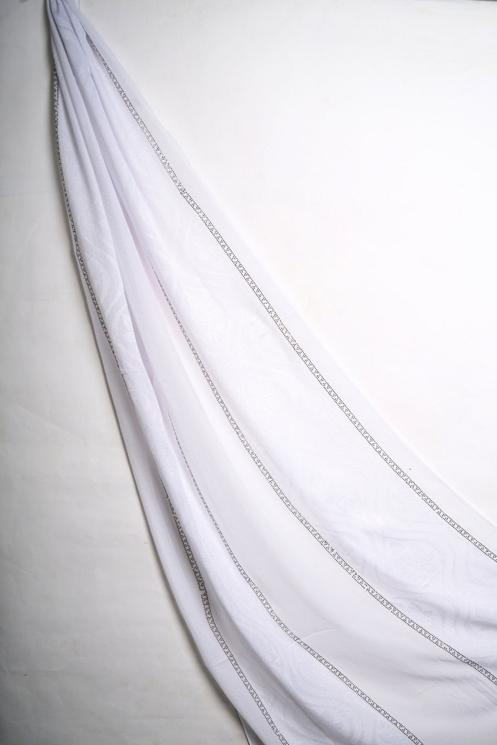 Striped Embroidery Chiffon - White