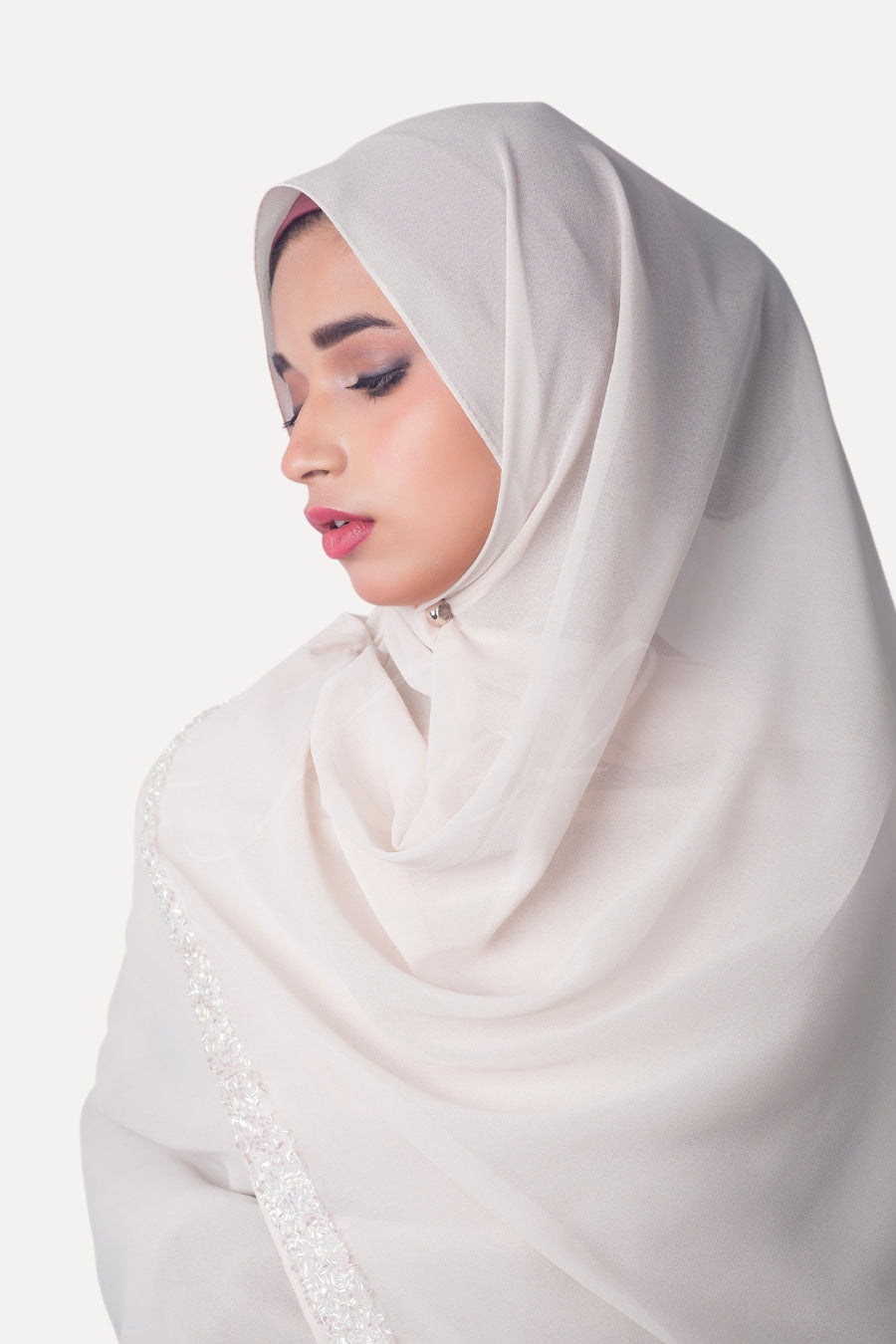 Lace Georgette Hijab - White