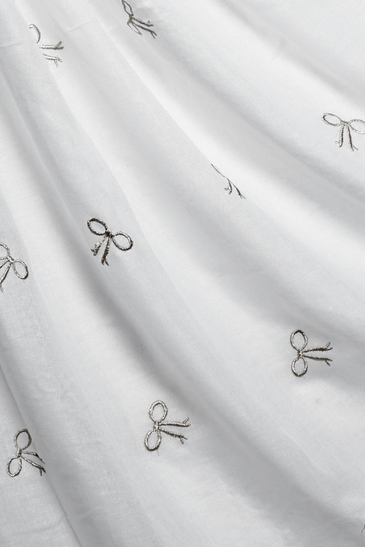 Bow Embroidery Lawn Hijab - White