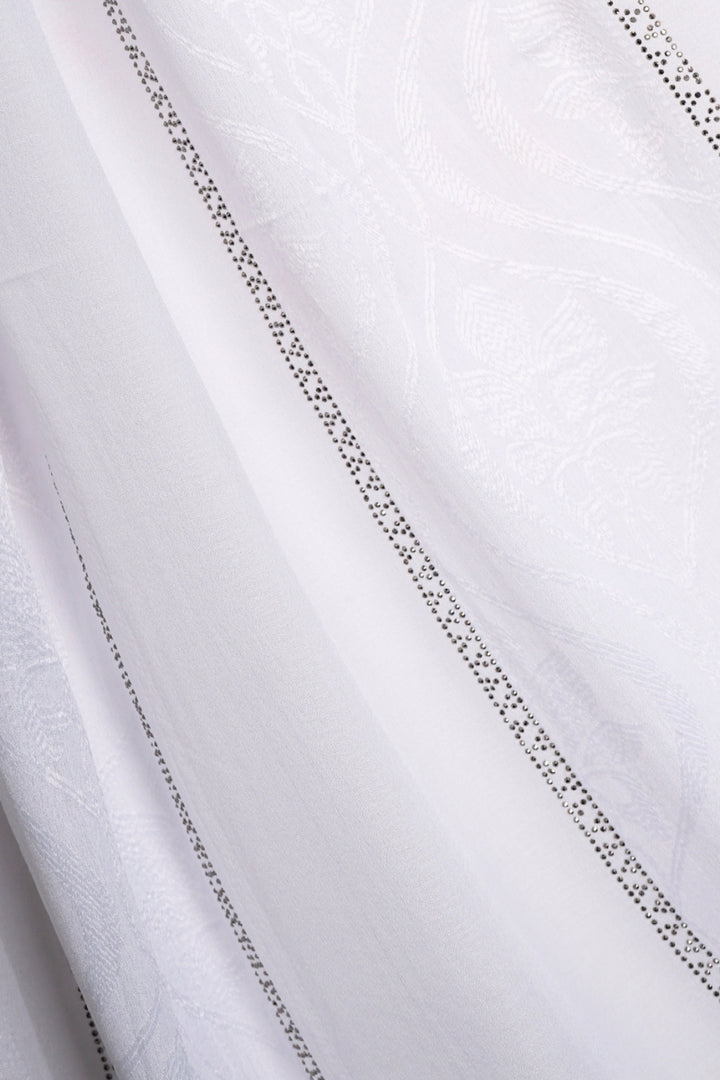 Striped Embroidery Chiffon - White