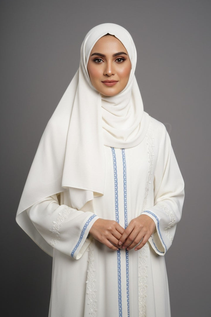 Crinkle White Laced Abaya