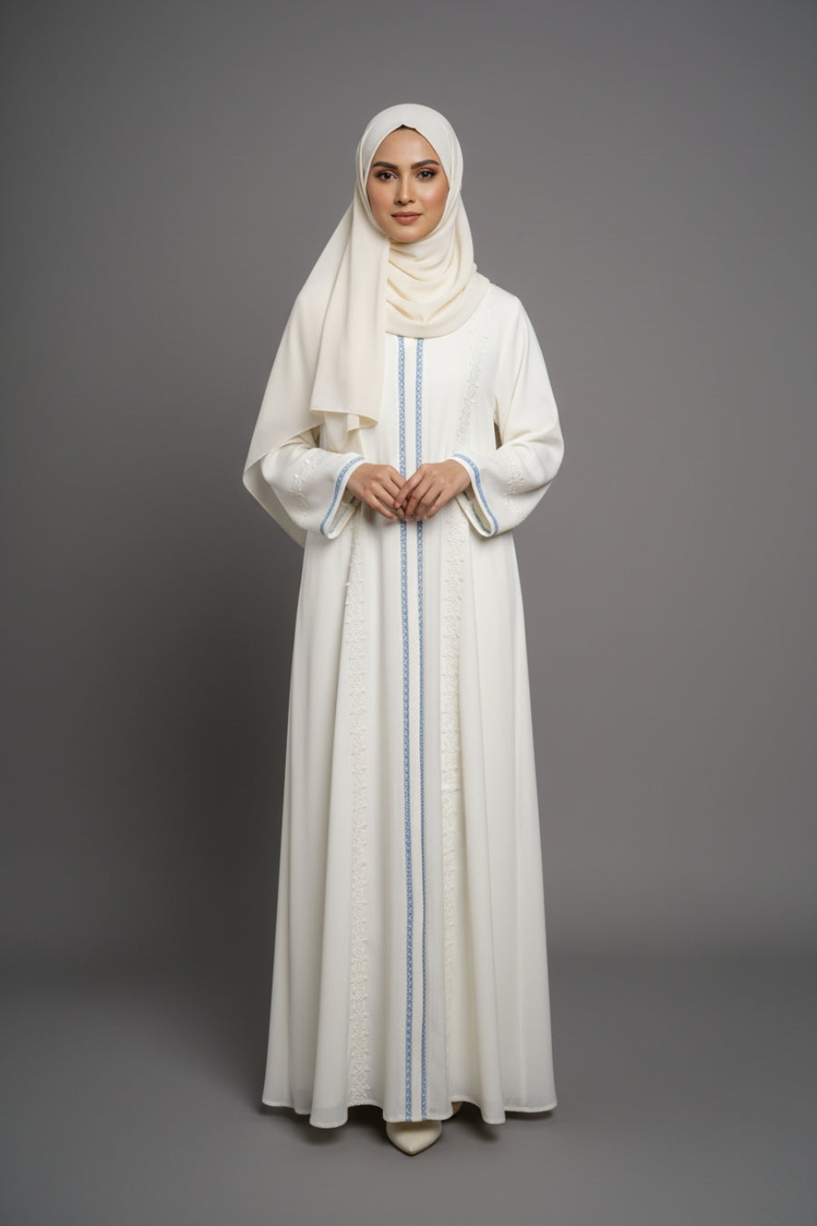 Crinkle White Laced Abaya