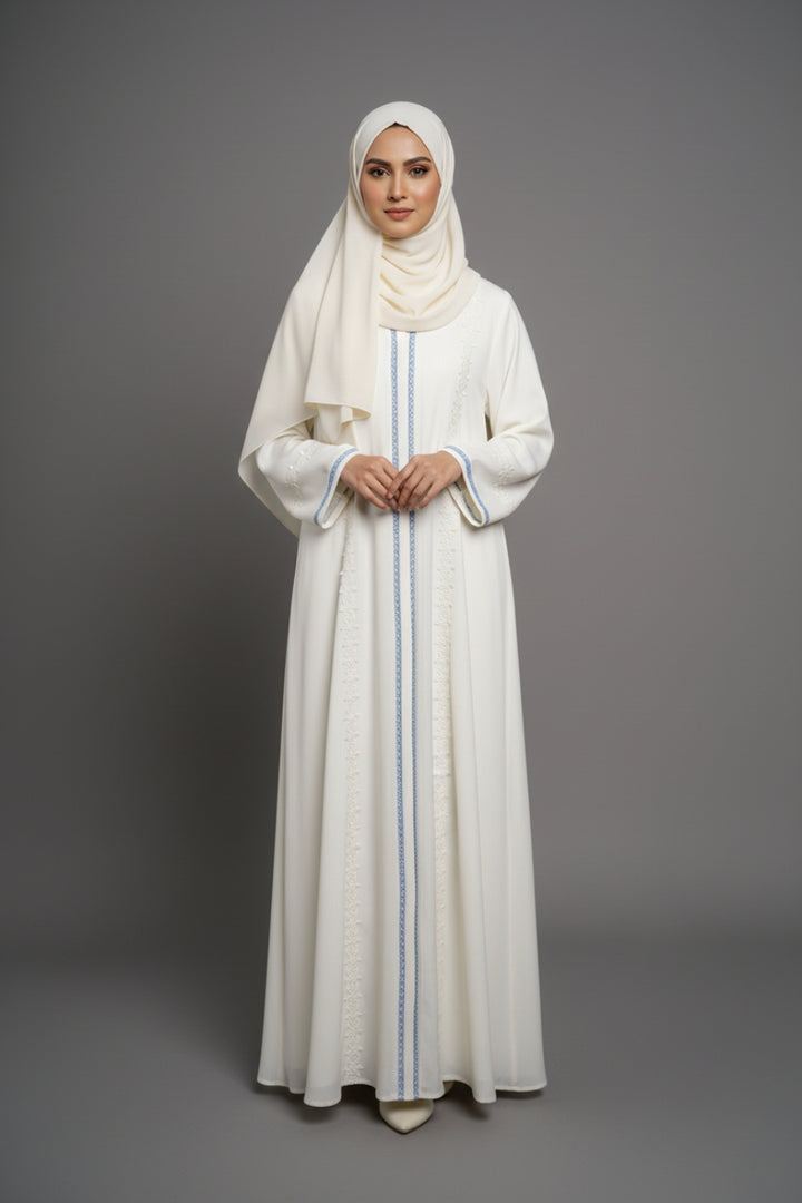 Crinkle White Laced Abaya