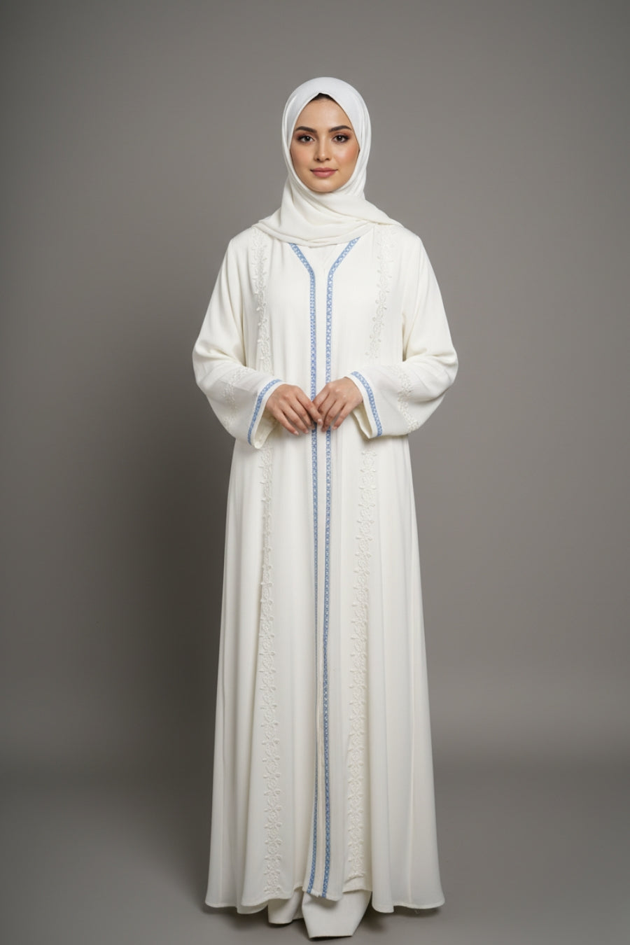 Crinkle White Laced Abaya