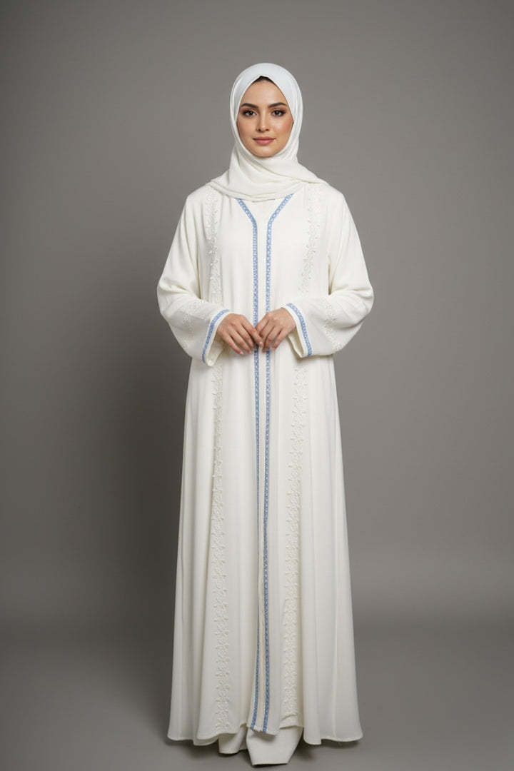 Crinkle White Laced Abaya
