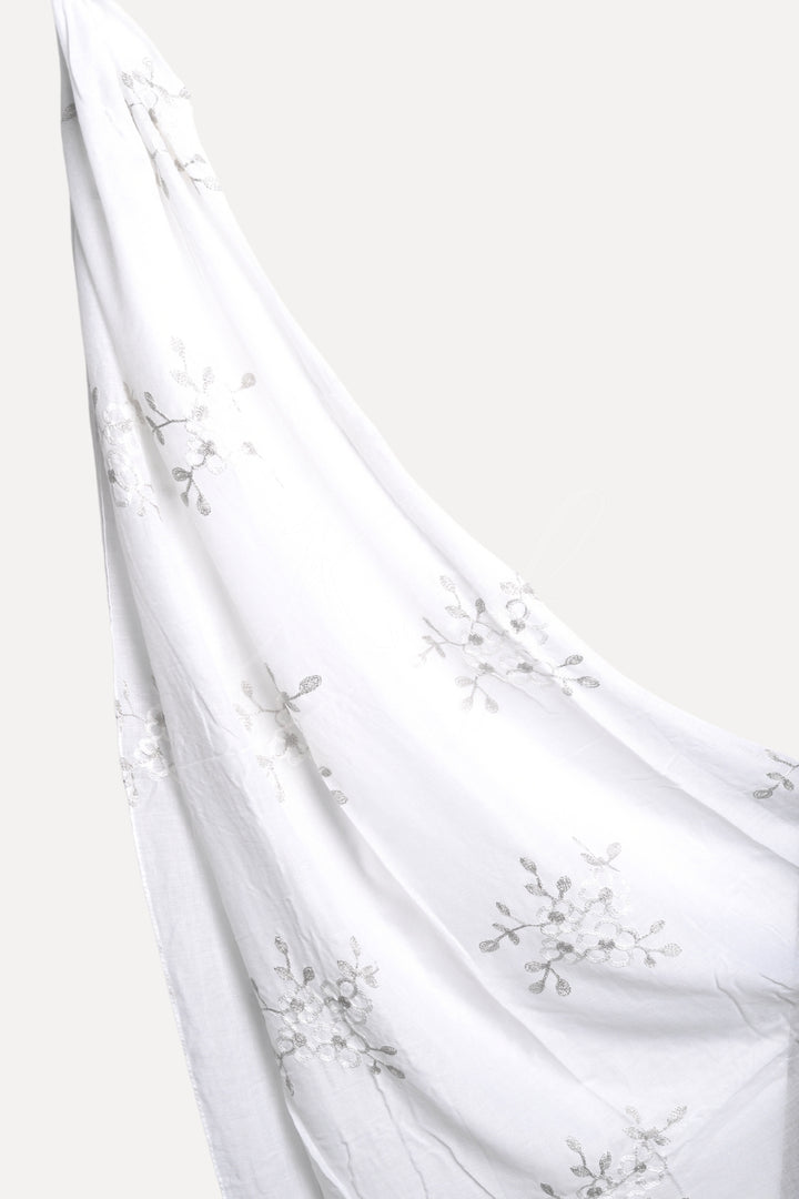 Alyssum Embroidery Lawn Hijab - White