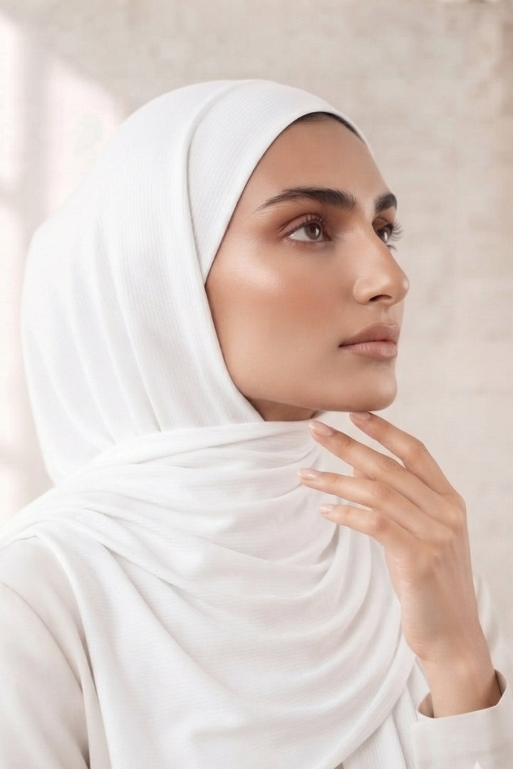 Ribbed Jersey Hijab - White