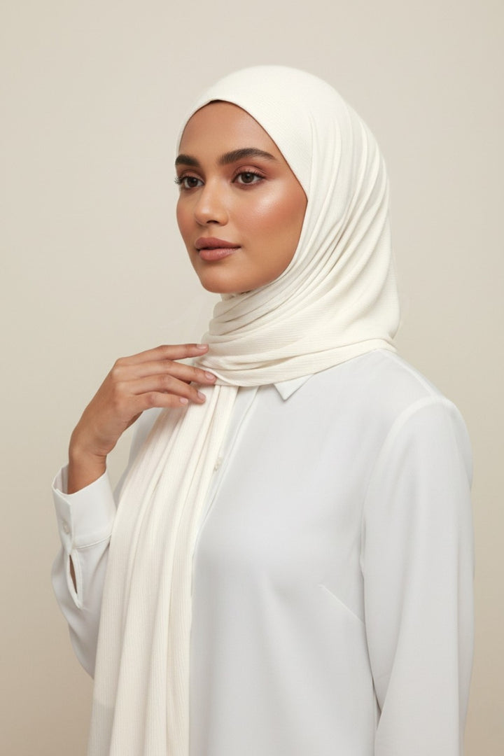 Bamboo Jersey Hijab - Buttery White