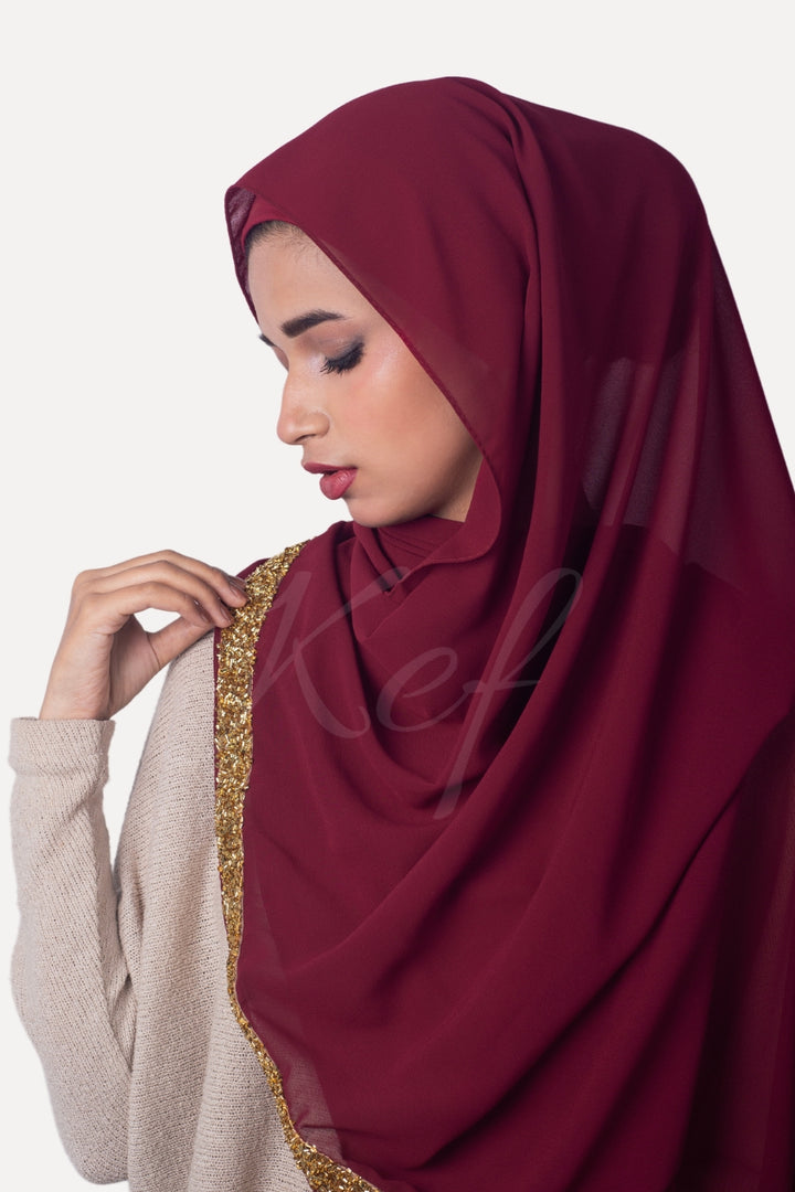 Lace Georgette Hijab - Wine