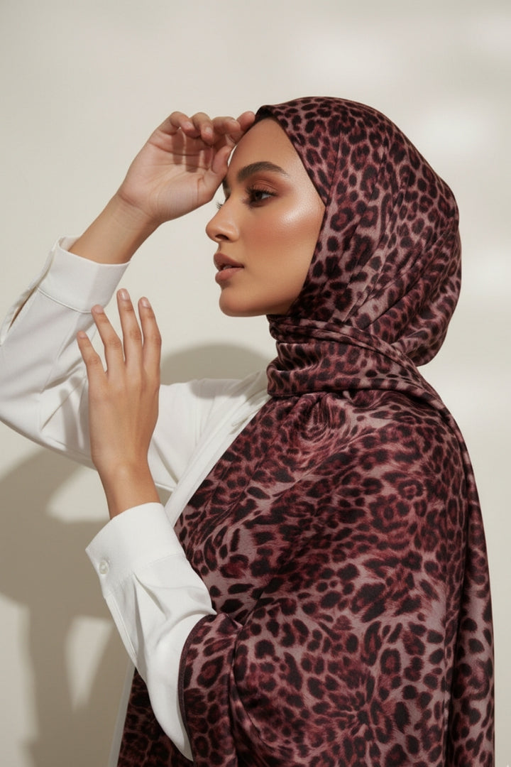 Printed Lawn Weave -  Wine Leopard