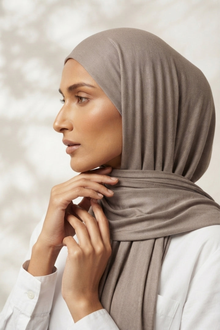 Textured Rib Jersey Hijab - Wood