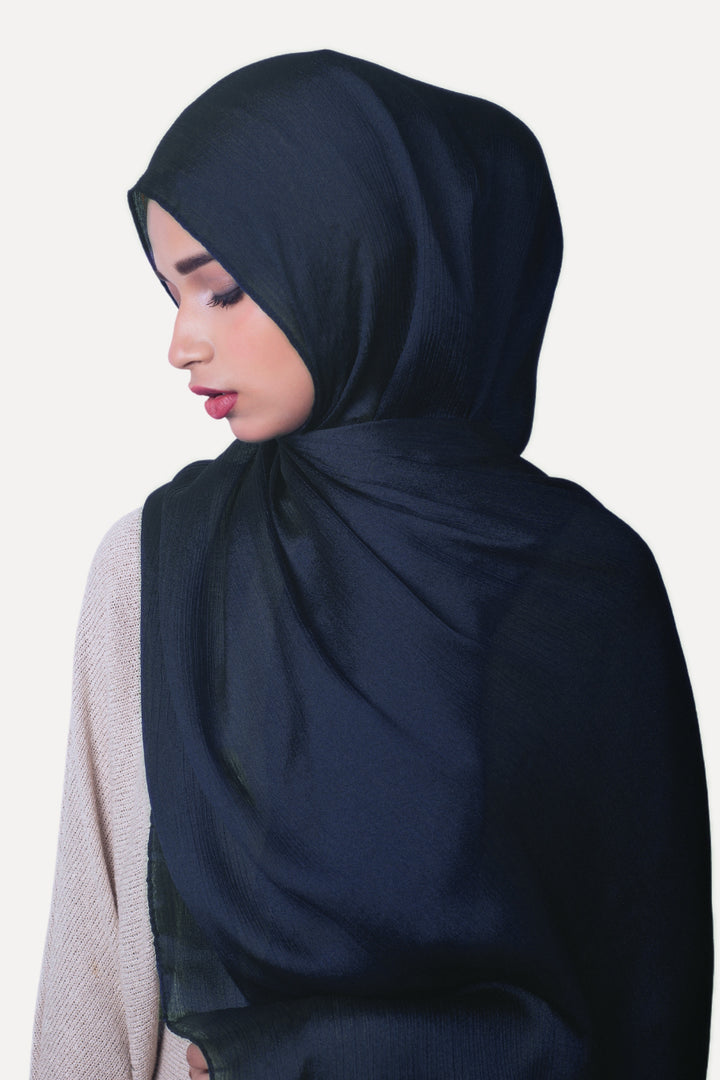 Crinkle Chiffon Hijab - Navy Blue (Shimmer)