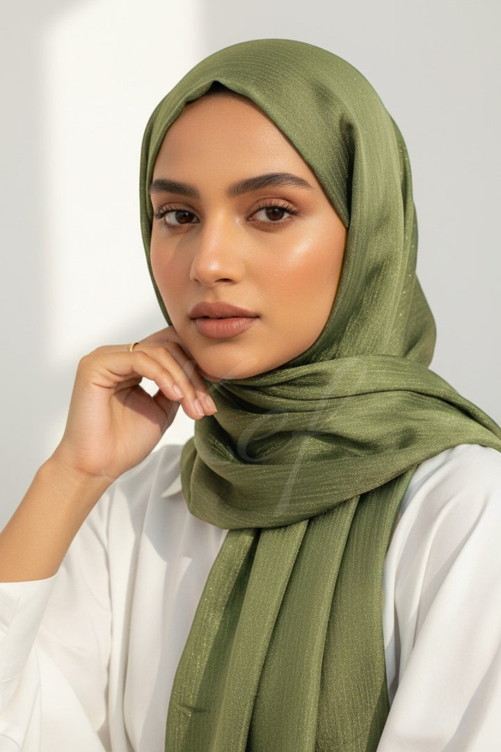 Crinkle Chiffon Hijab - Olive (Shimmer)