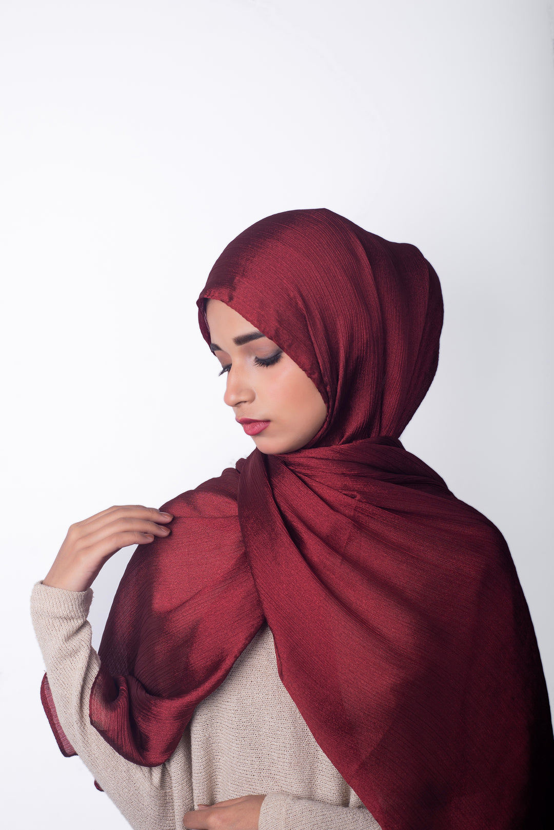 Crinkle Chiffon Hijab - Ruby Red (Shimmer)