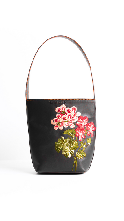 Black Embroidered Bucket Bag
