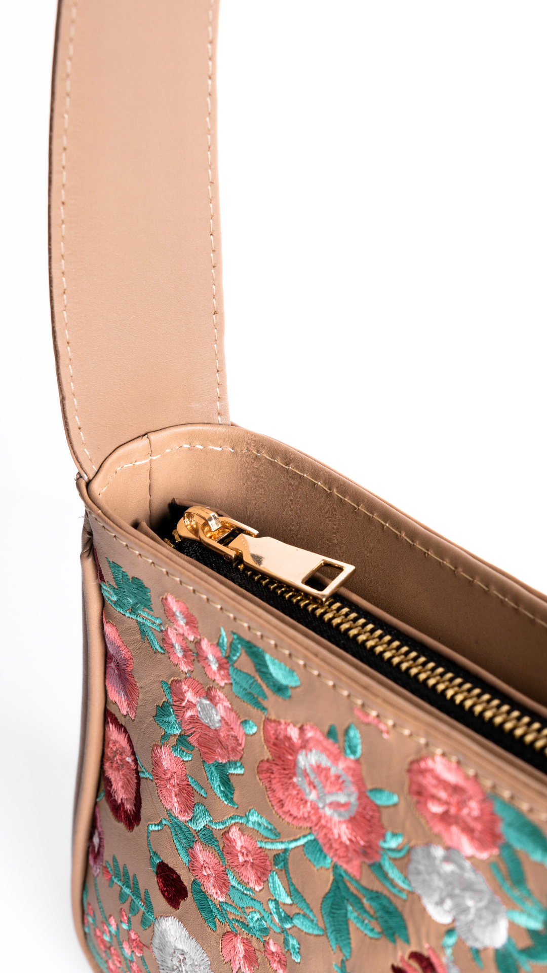 Small Leather Embroidered Nude Shoulder Bag