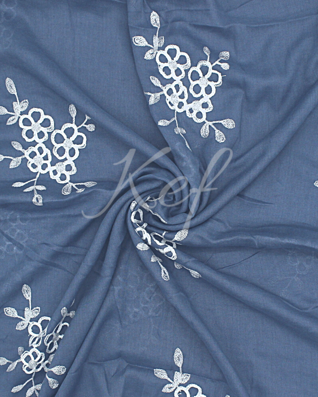 Alyssum Embroidery Lawn Hijab - Airforce blue