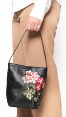 Black Embroidered Bucket Bag