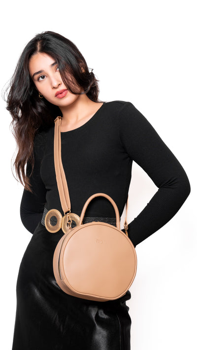 Round Leather Nude Bag