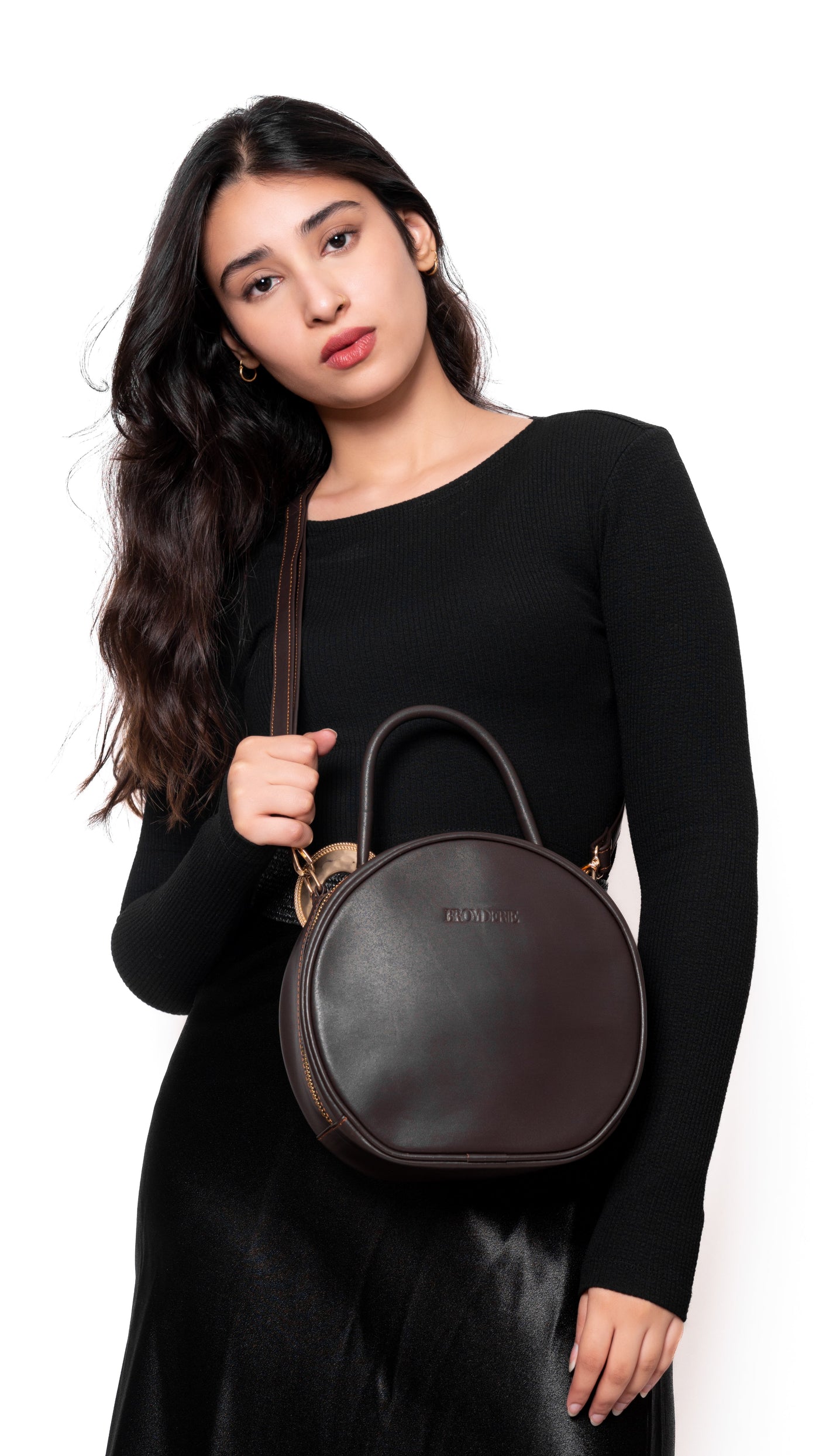 Round Leather Brown Bag