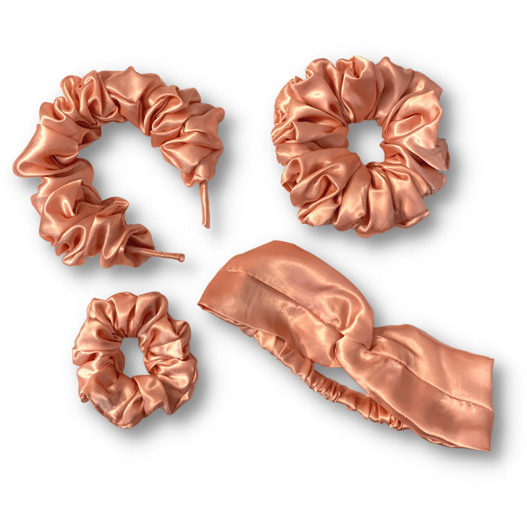 Silk Salmon Pink Headbands & Scrunchies Set - Kef